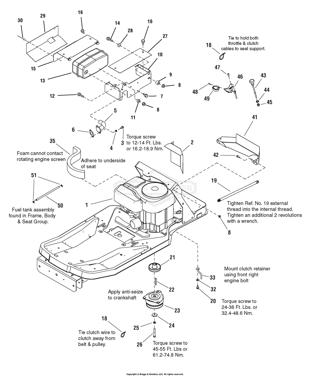 Engine Group - 20hp Briggs And Stratton Diagram and Parts List for 2690639 (107277860)(2007) Briggs and Stratton Lawn Tractor